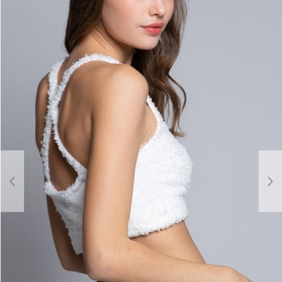 white fluffy bralette